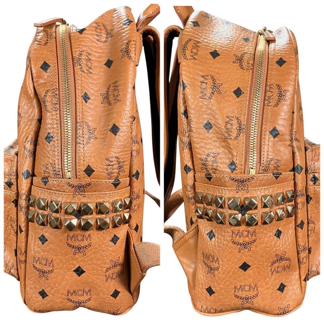 MCM リュック スタッズ付 バックパック レザー キャメル ヴィセトス柄