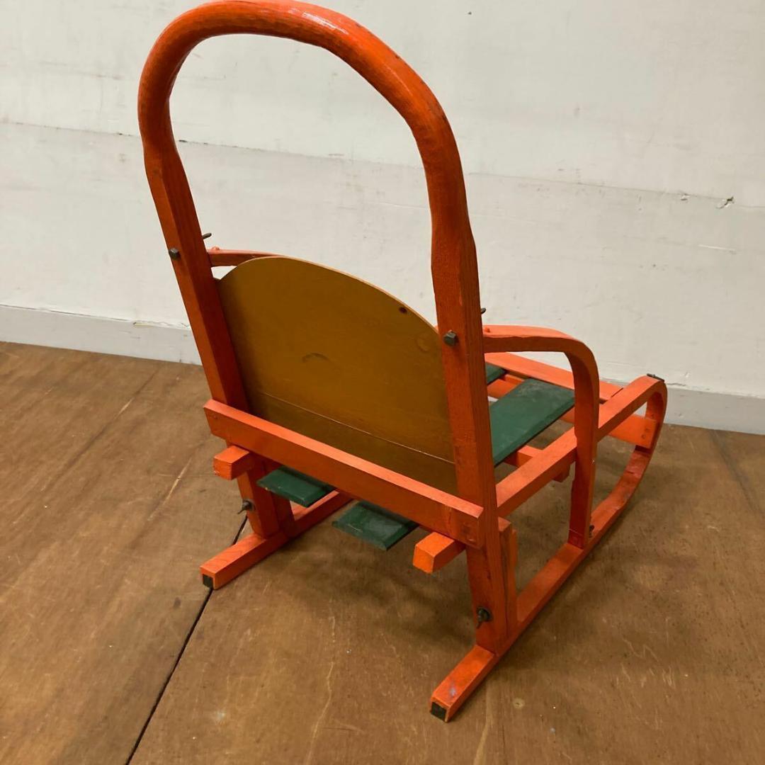 木製 手押し そり 昭和レトロ オレンジ4 曲げ木 犬ぞり 犬そり