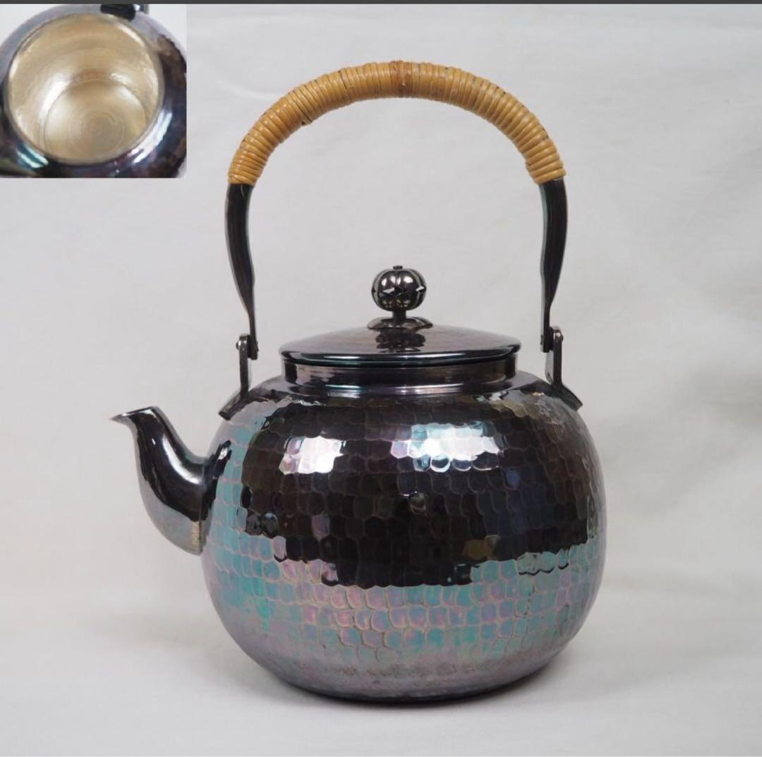 まっち送料無料　未使用　時代物　銀仕上げ鎚肌銀瓶/銀壺/急須　茶道具 楽天市場】純銀細工 一東斎造 手作り 木摘蓋 古美術品銀瓶 湯沸 貴石