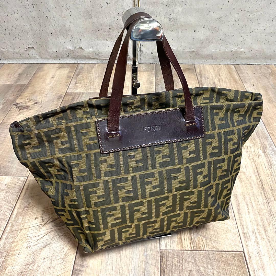 本物☆フェンディ ロゴ ズッカ柄 キャンバス ミニトートバッグ ミニ