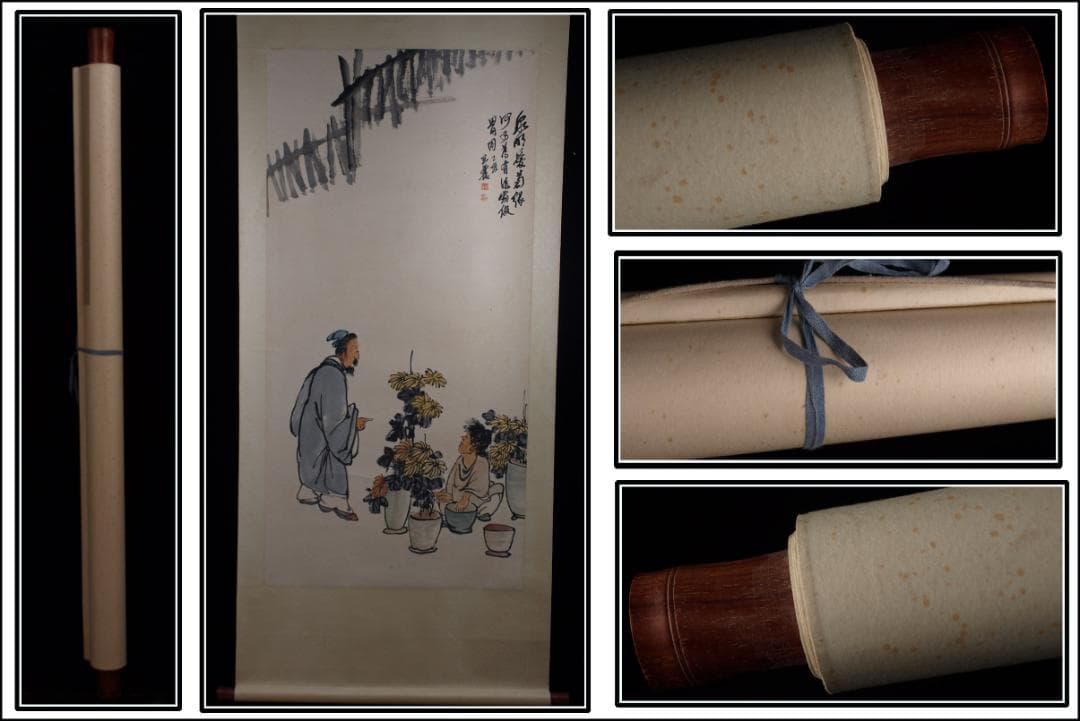 民間古美術 　王震作　掛軸 肉筆保證 掛け軸　捲り DE540A6-1 道具 ] - 道具 龍浦筆 漢詩二行書 肉筆紙本掛軸 | ネットショップ圭