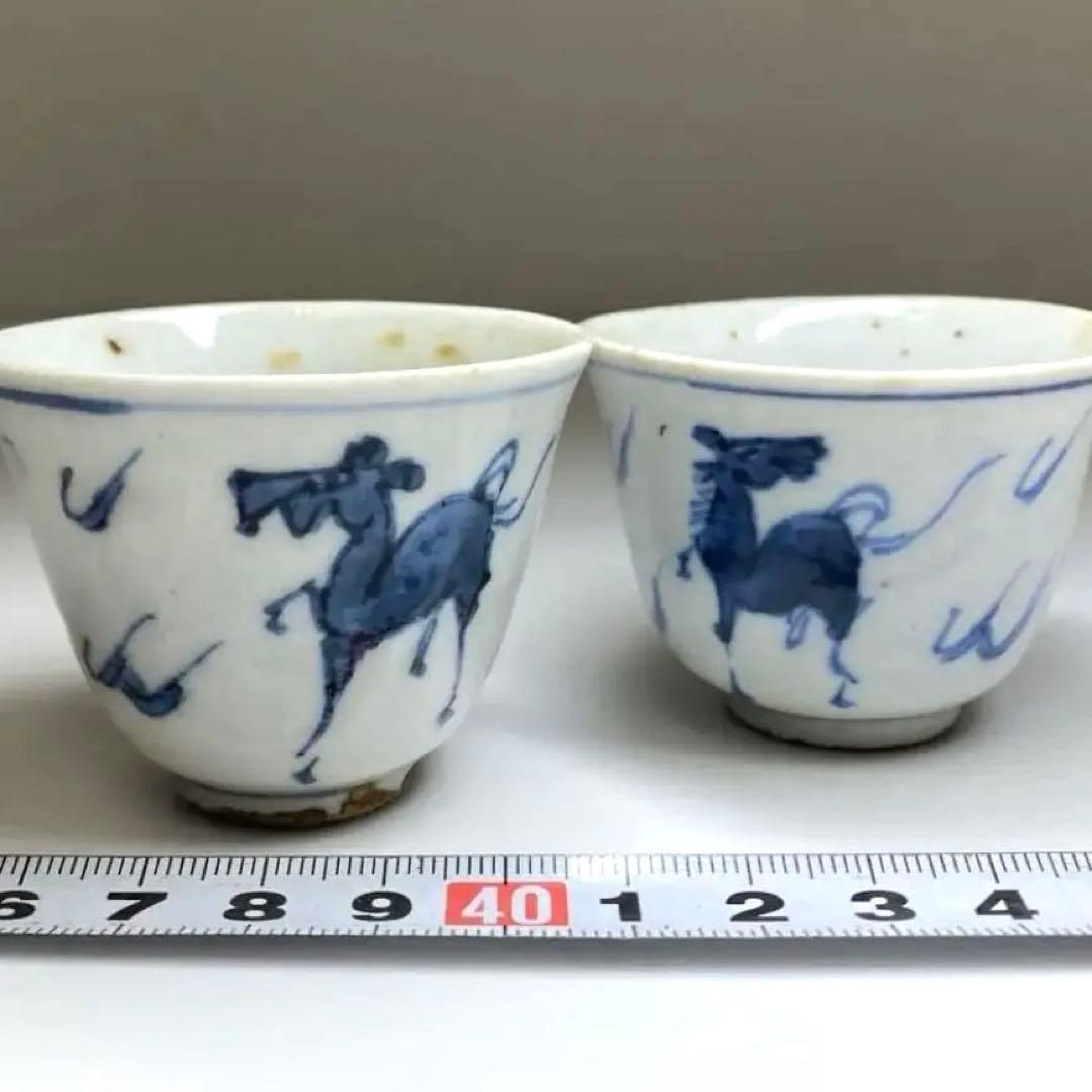 中国清時代　唐物青花キリン図煎茶碗2客　口径約6㎝　東Y7-0331☆2Fタトチ 31577_1_expand.jpg