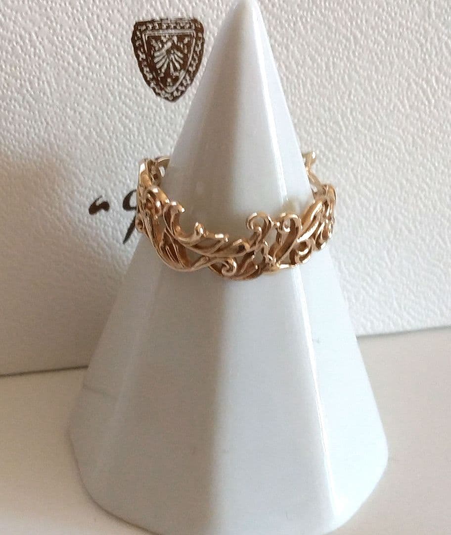 アガット K10 リング 13号 透かし レース クラシック 総柄 レア 限定