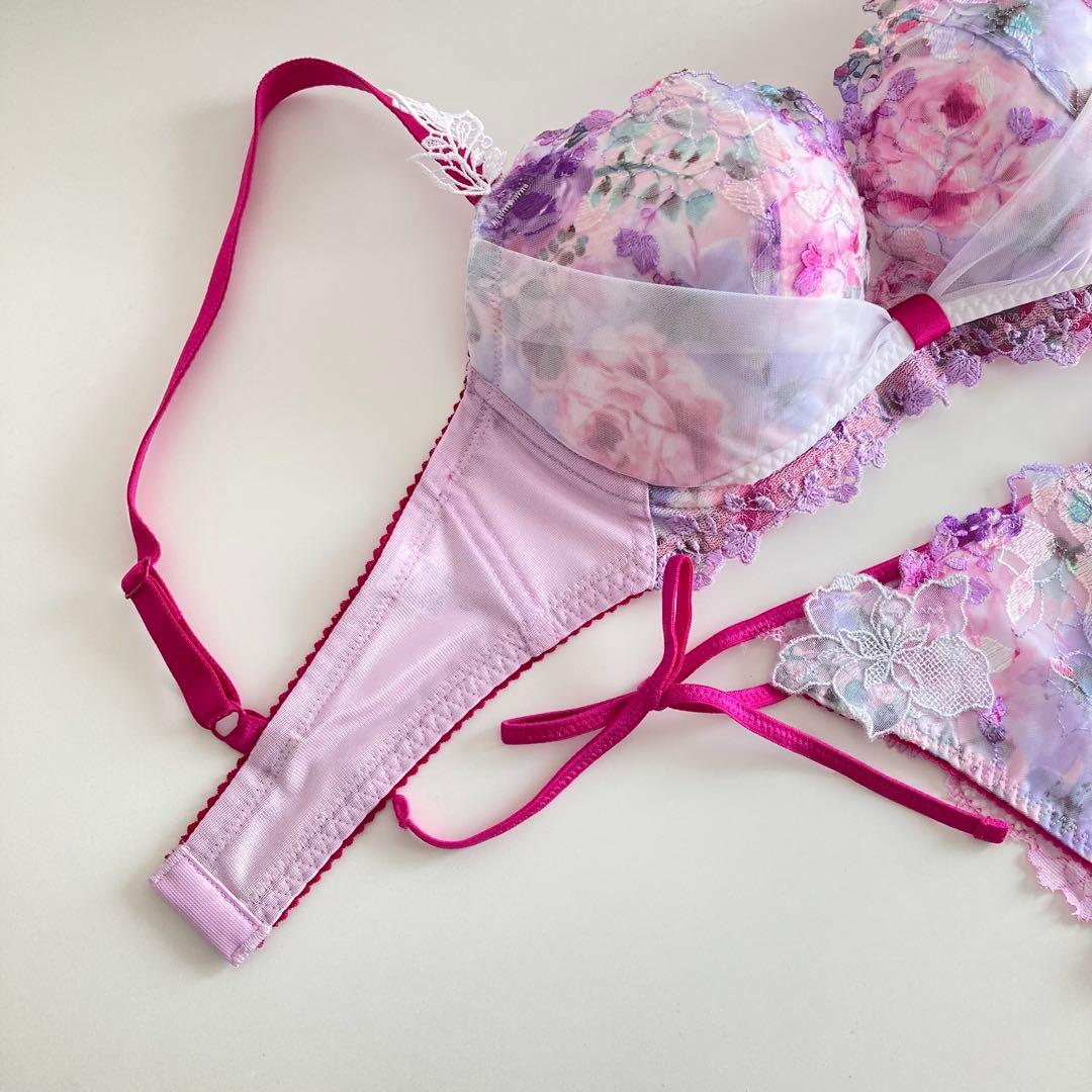 ワコール ルジェ E65/M PU リボンブラ 紐パン レースショーツ 花柄