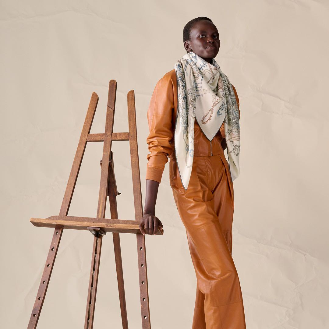 新品未使用 エルメス カレジェアン 《エルメスの世界》　カシシル　カシミアシルク