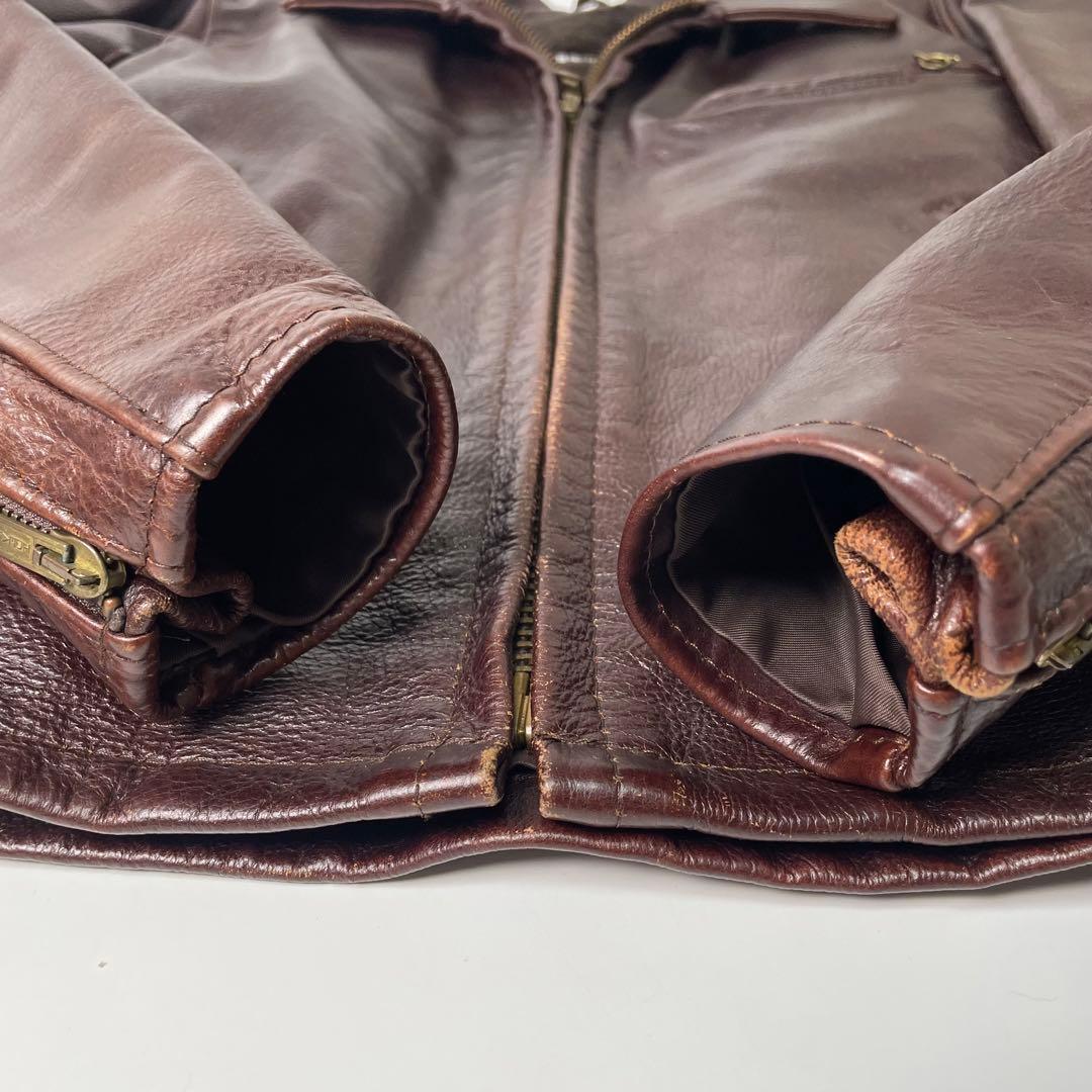 米国製】Schott レザー ライダースジャケット 赤茶 36 ボアライナー付