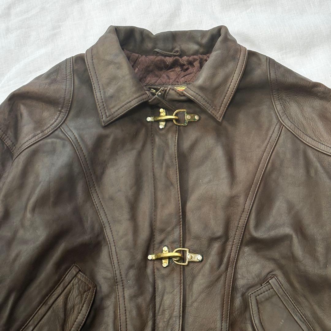 ユーロ】レザー ファイヤーマンジャケット バックル 短丈 80s 90s