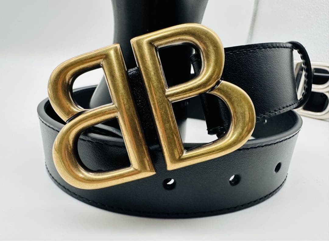 BBロゴ ブラックレザーベルト 現行品】BALENCIAGA BBロゴ クロコエンボスレザー ベルト レザー