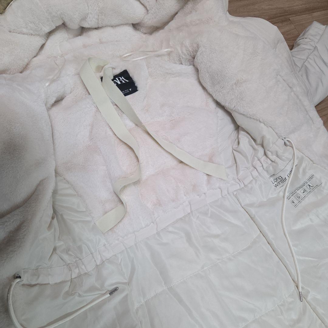 ZARAダウンコート ロング丈 白 ファー - メルカリ