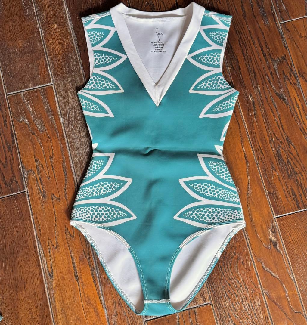 Seea ターコイズのワンピース水着 Vネック 深Vネックシンプルワンピース/水着 | SEA DRESS