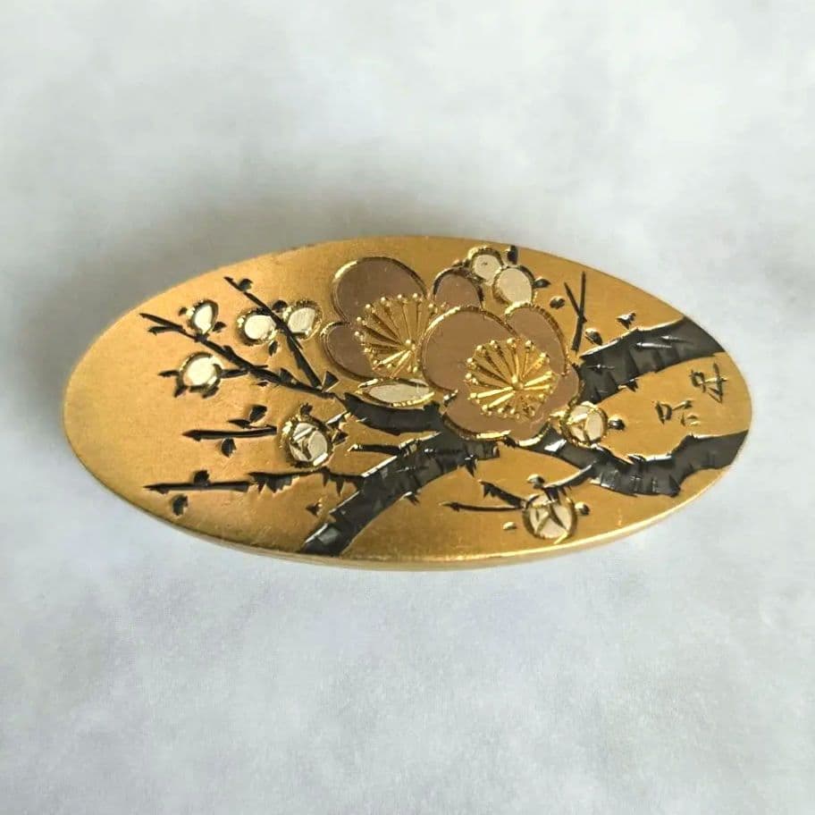 アンティーク 金工 帯留 梅 在銘 ぬ9 金属工芸 彫金 着物 和装 浴衣