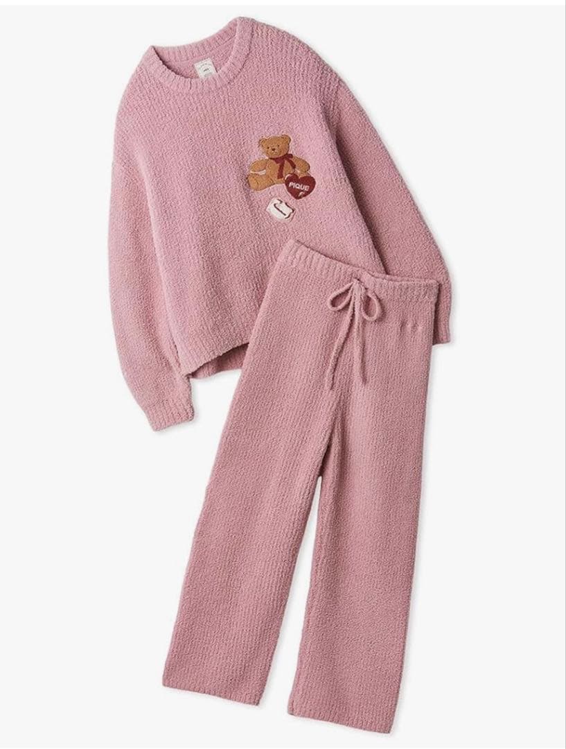 ピンク クマ刺繍 パジャマセット ピンク クマ刺繍 パジャマセット レディース ルームウェア もこもこ
