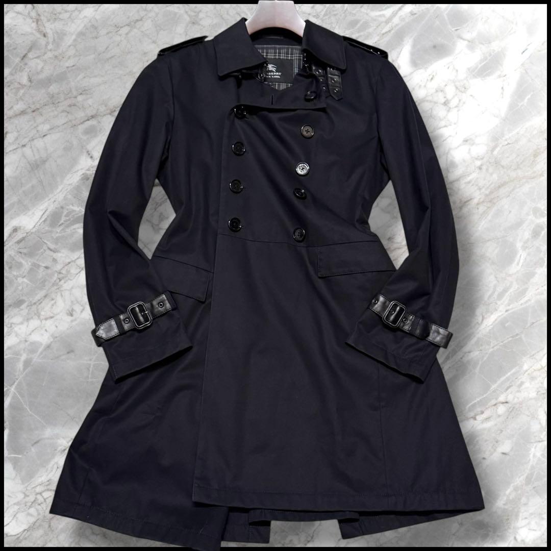 極美品 バーバリーブラックレーベル レザー切替 ナポレオン トレンチ