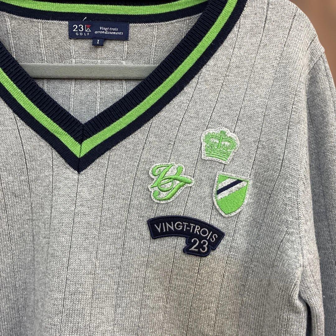 美品】23GOLF ゴルフ レディース Vネックセーター グレー - メルカリ
