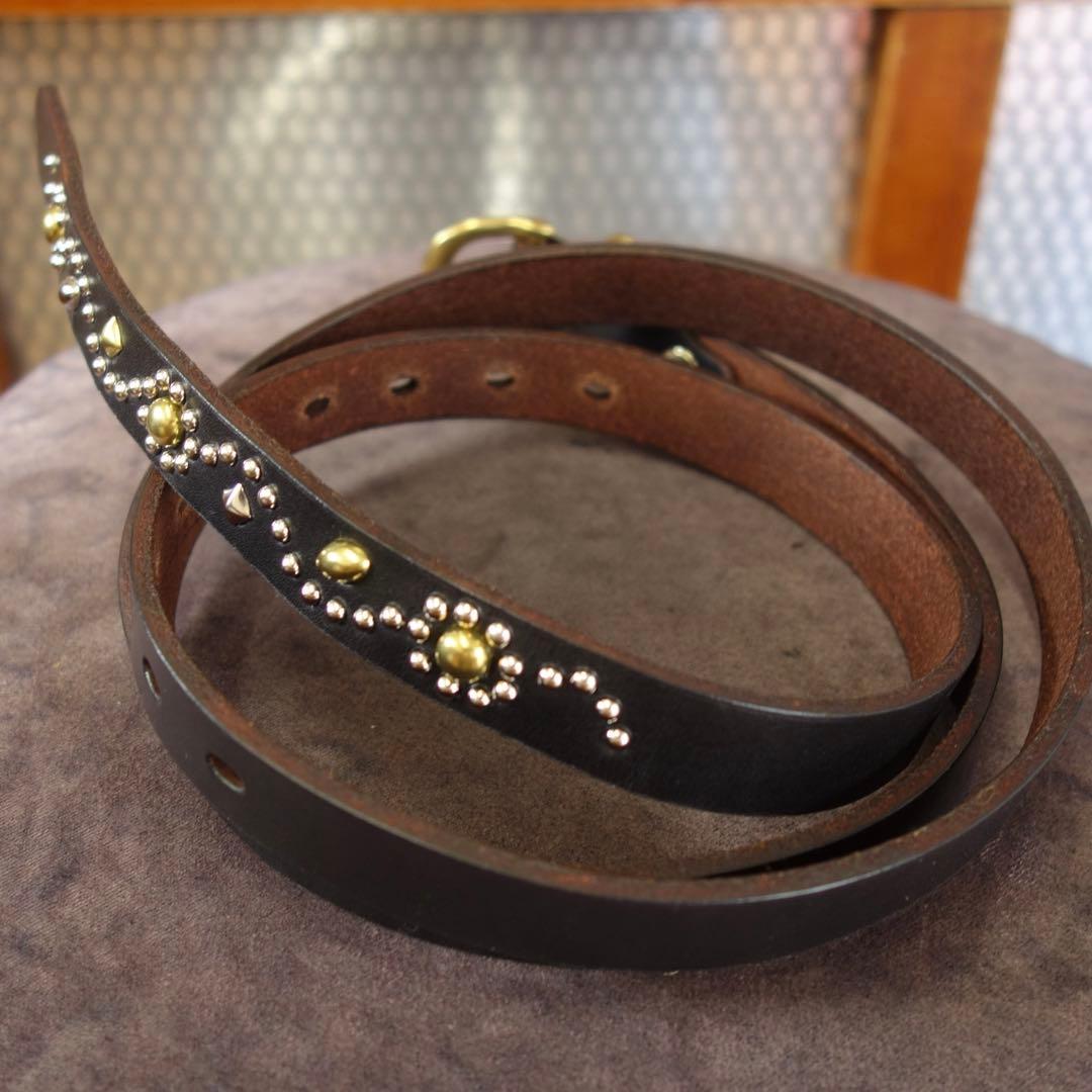 ☆茶芯ナロースタッズベルトサドルレザー htcベルト callyお好きな方