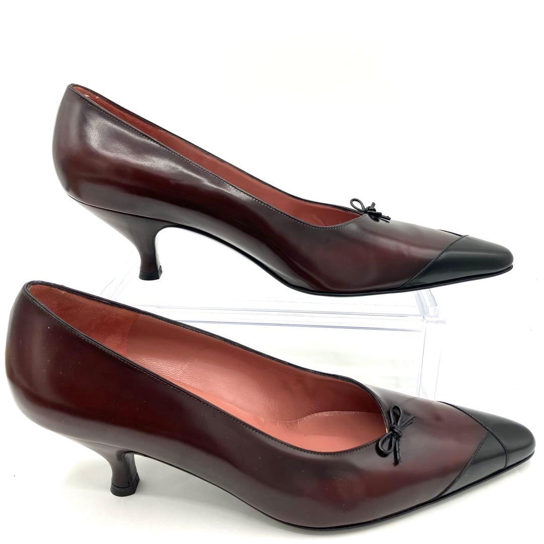サルヴァトーレフェラガモ　パンプス　7.5C リボン バイカラー　本革