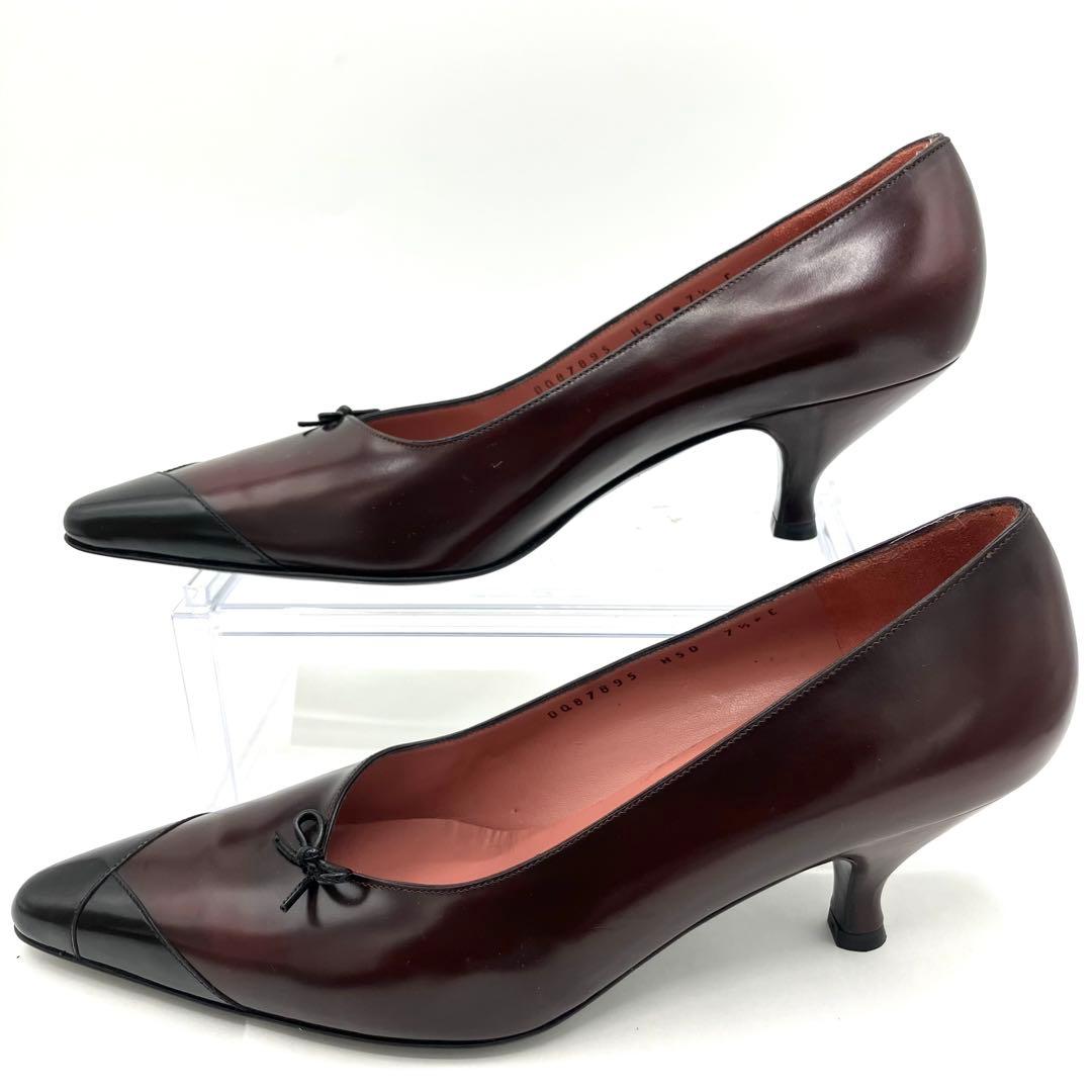 サルヴァトーレフェラガモ　パンプス　7.5C リボン バイカラー　本革