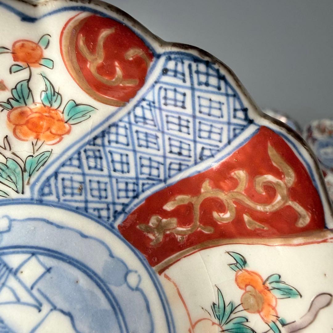 古伊万里 色絵祥瑞金獅子文様小皿 冨貴長春 裏唐草文 18客 共箱 古陶を