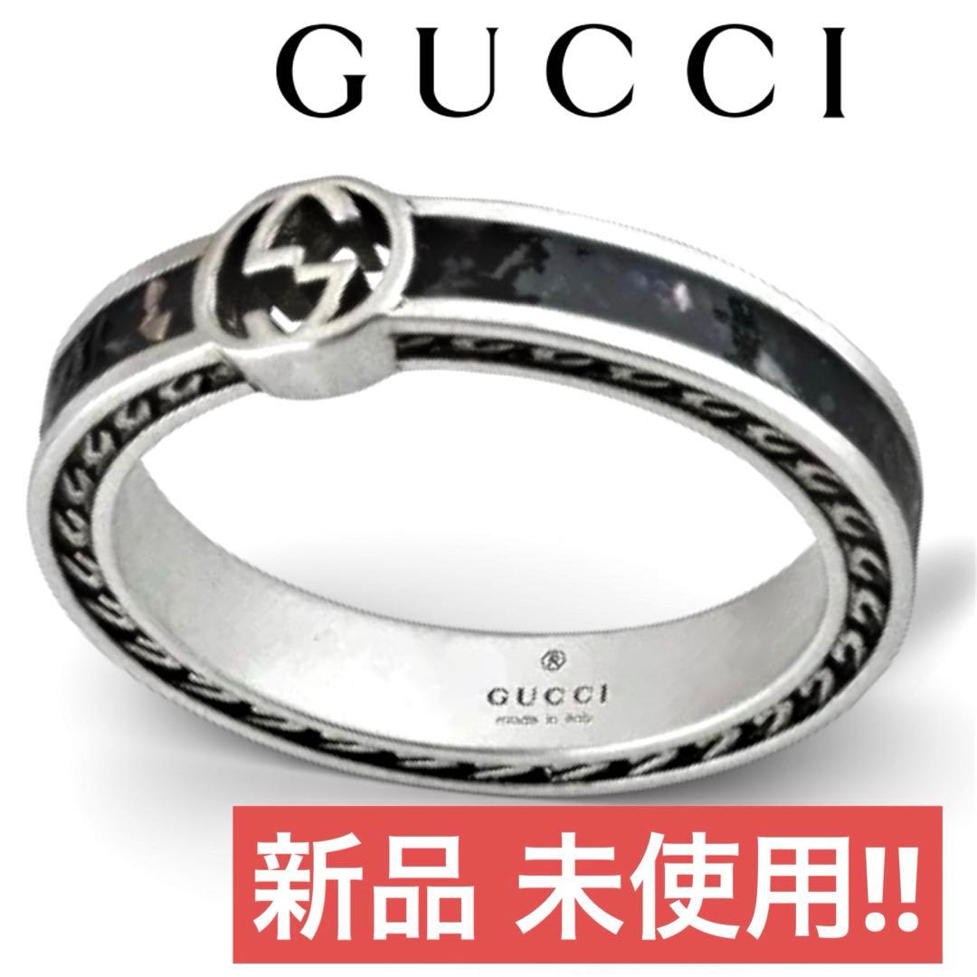 「正規品⭕️」新品GUCCI インターロッキングG シルバー リング 黒指輪22号 GUCCI（グッチ） インターロッキングG リング ベルトモチーフ