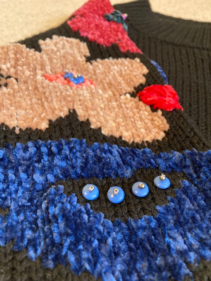 BEARDSLEY ビアズリー 袖ジャガードニット カラフル フラワー ブラック