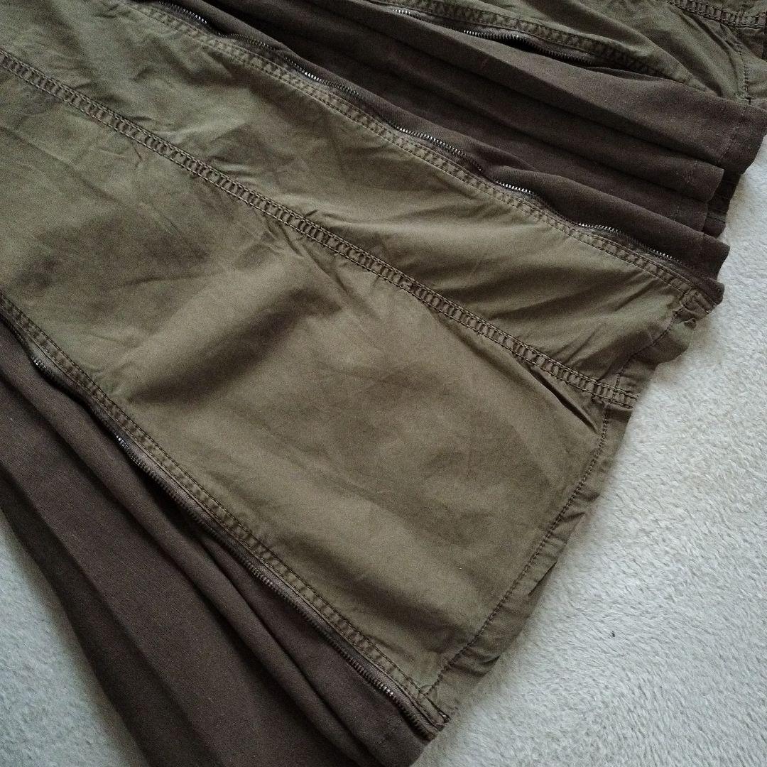 希少goaミリタリーポーチ付きロングスカートy2k カーキリネンジップ