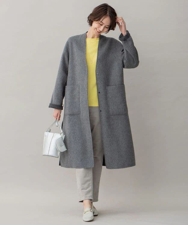 【専用】自由区　リバーシブル　ウールリバー ノーカラーロングコート セール】 【リバーシブル】ウールリバー ノーカラーロングコート