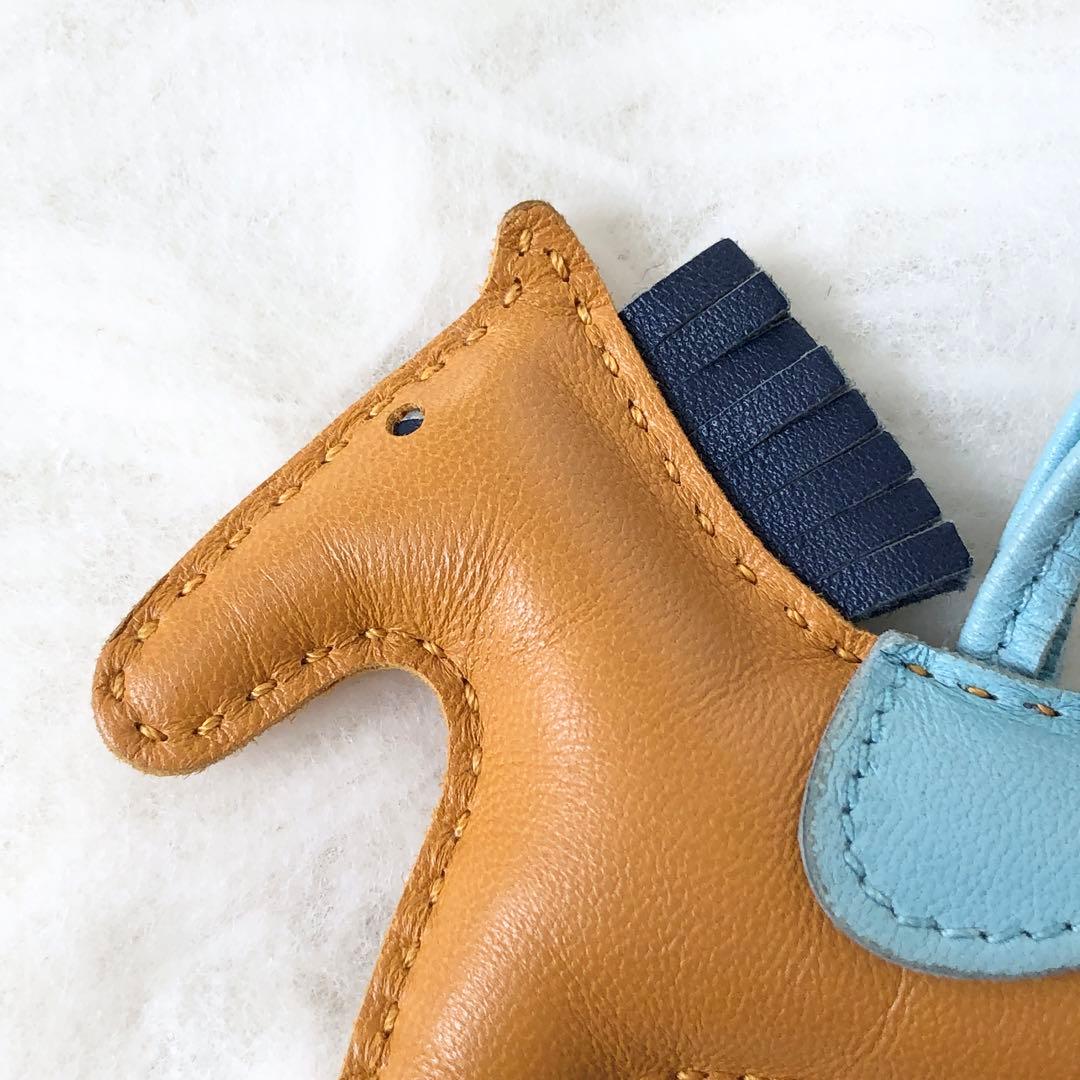 エルメス ロデオPM バッグチャーム レザー ブラウン ライトブルー A刻印