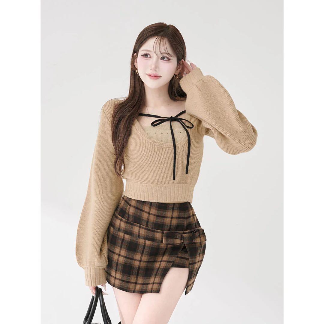 新品タグ付 ダーリッチ アシメレイヤードニットトップス ベージュ