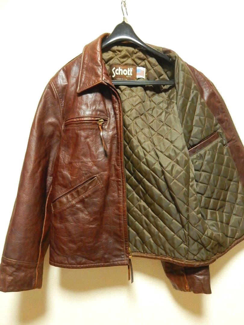 ショットschott襟付シングルライダース634トラッカージャケット42赤茶