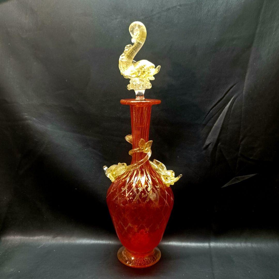 MURANO 34㎝ ムラノ 金彩 レッド ドルフィン モチーフ デカンタ MURANO 34㎝ ムラノ 金彩 レッド ドルフィン モチーフ デカンタ MURANO