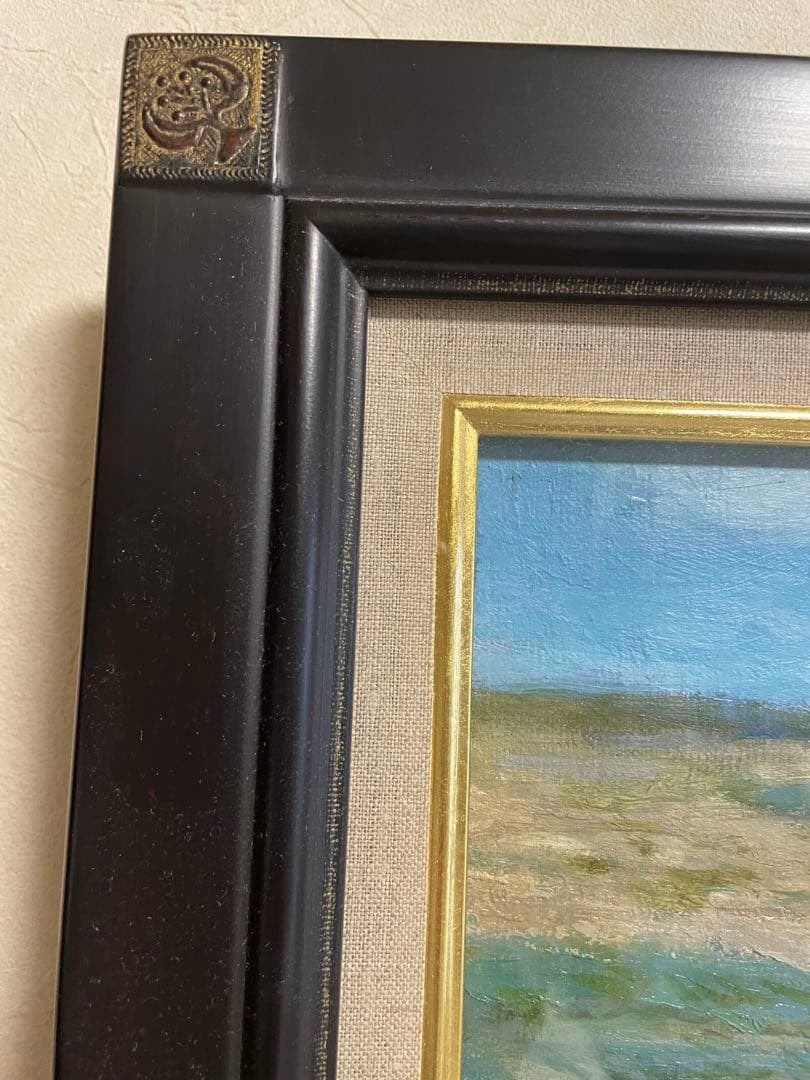 風景画 油彩画 黒フレーム　54×73