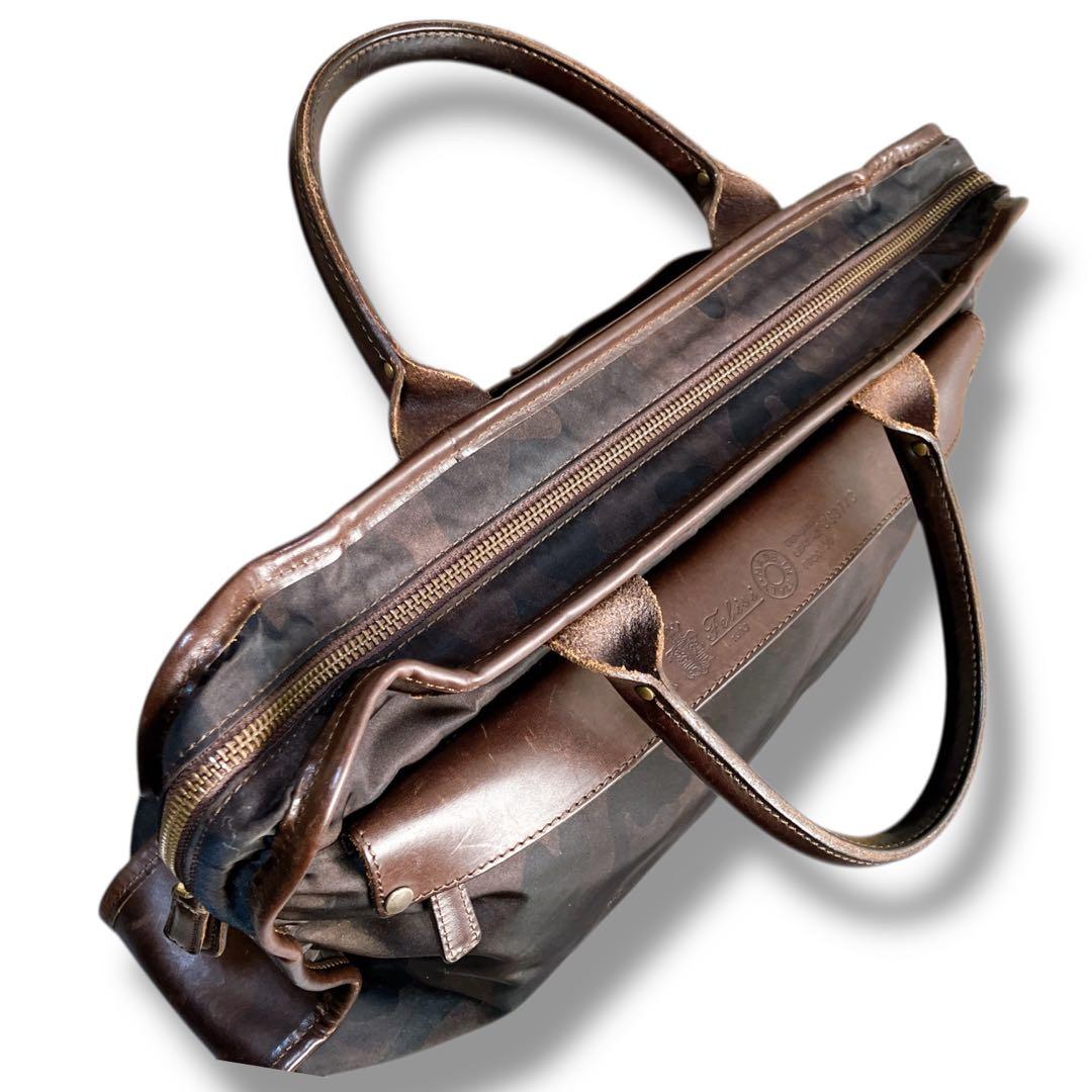 フェリージ イタリア製 A4収納可 カモフラ柄 ブリーフケース ブラウン