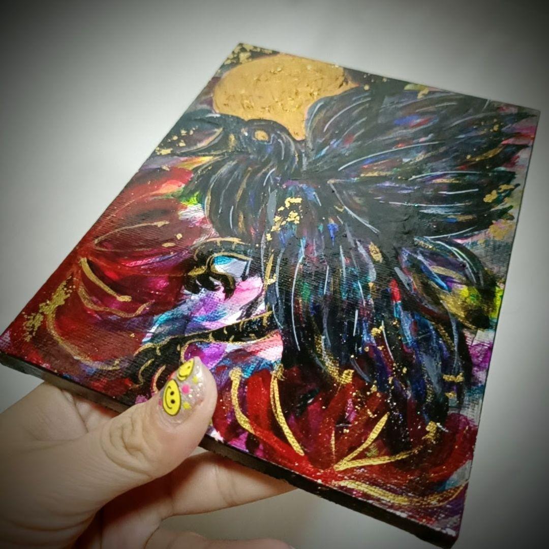 【一点物アート/F0号】八咫烏と月【現代アート/アクリル画/絵画】