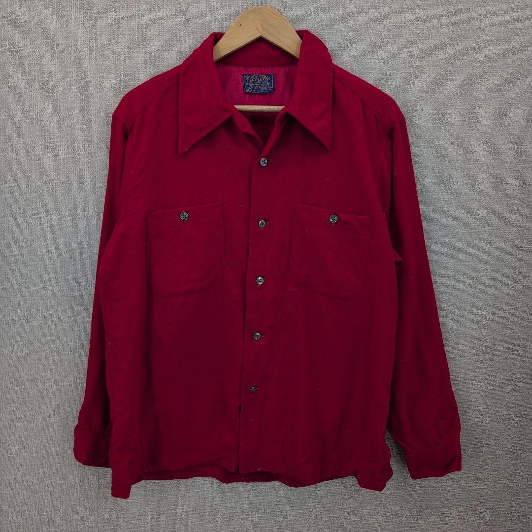 70s ペンドルトン ボードシャツ レッド ループカラー L 無地 USA製