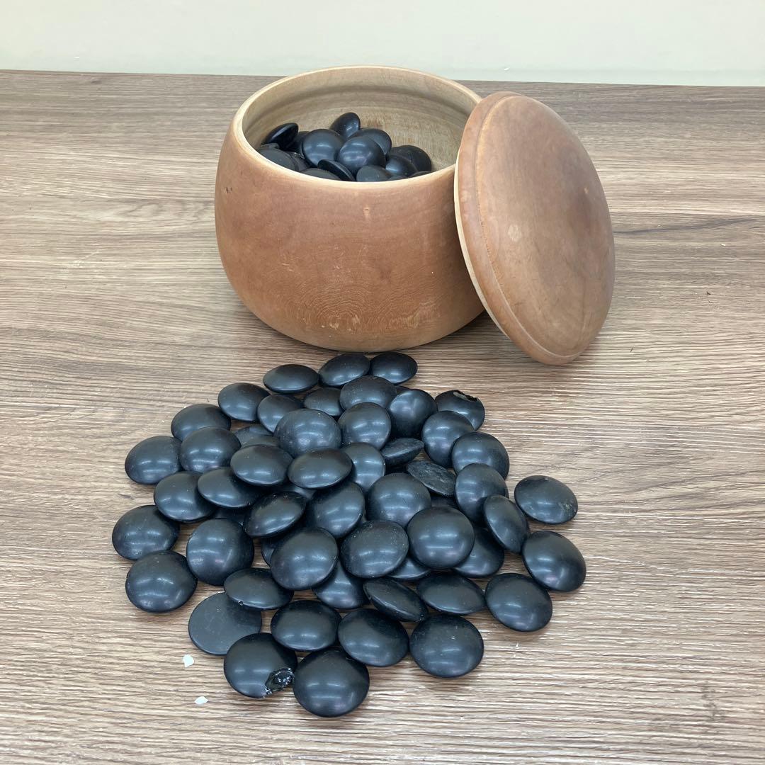 B-4 昭和レトロ 囲碁セット 白黒 碁石 蛤碁石 那智黒石 木製碁笥