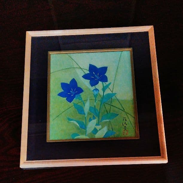 絵画　桔梗　肉筆色紙絵