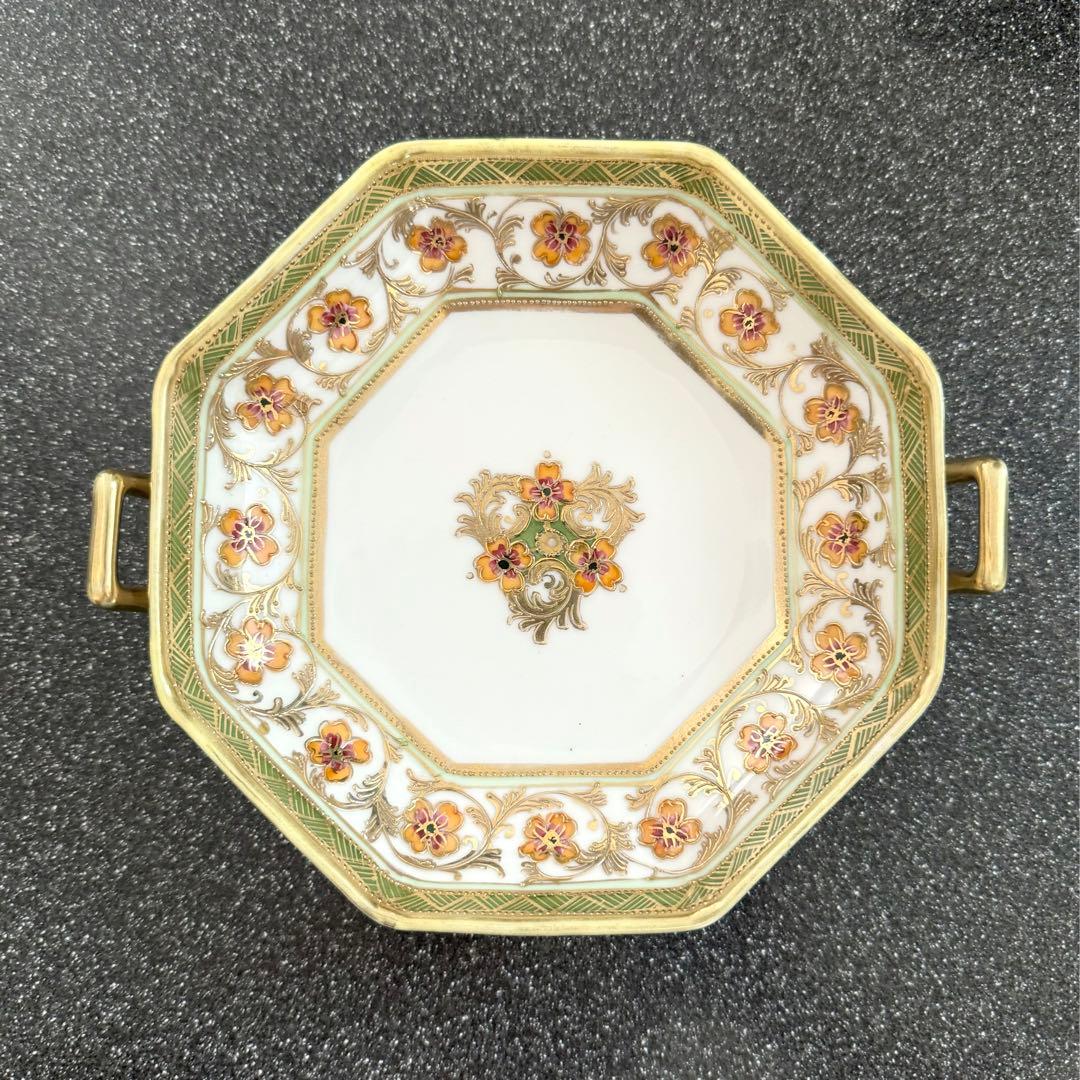 オールドノリタケ RC-Nippon印 取手付き八角皿 金盛 ヴィンテージ