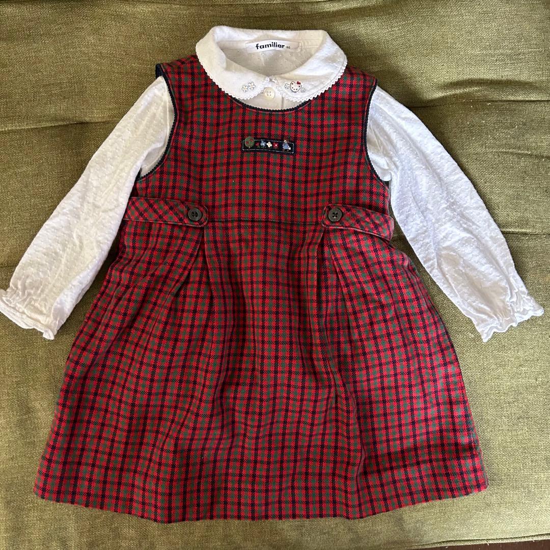 美品　ファミリア　ワンピース　ブラウス　90フォーマル　入園式　卒園式　結婚式 卒園式 レンタル 子供服 紺 半袖ワンピース ファミリア 七五三 結婚式