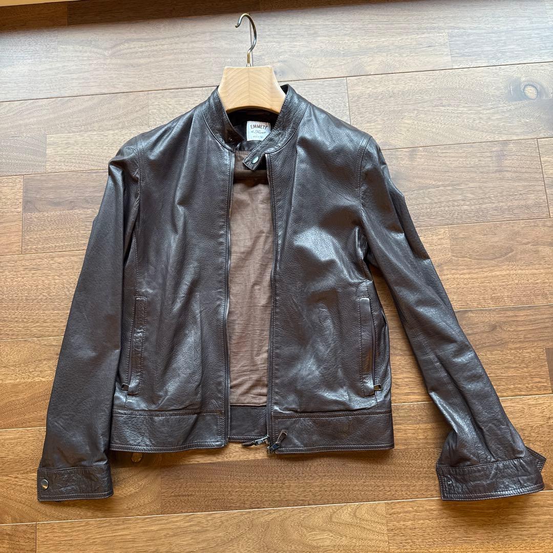 サイズ44】EMMETI JURI ブラウンレザーシングルライダースジャケット
