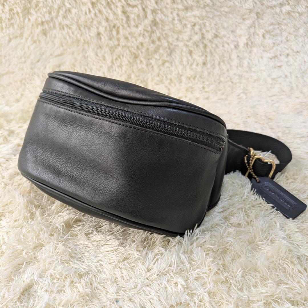 希少 コーチ ウエストポーチ ブラック レザー ボディバッグ 黒 本革