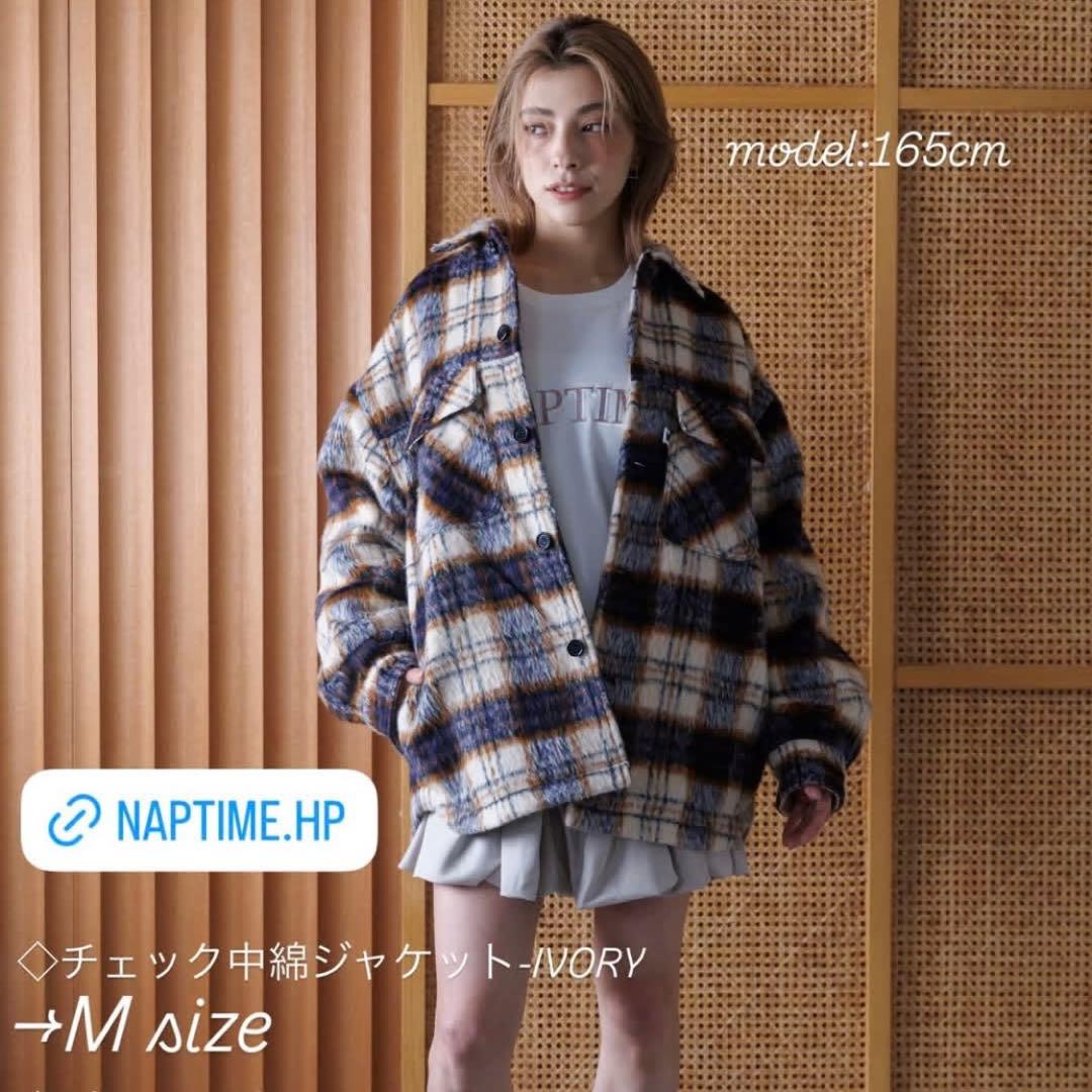 NAPTIME チェック中綿ジャケット Mサイズ アイボリー