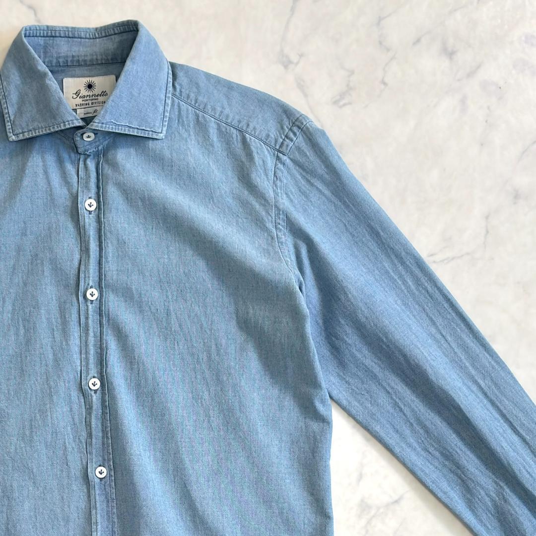 美品 ジャンネット デニムシャツ カッタウェイ 長袖 水色 S rq9 - メルカリ