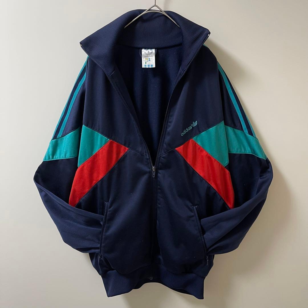 90s】アディダス刺繍トラックジャケット古着ジャージトップ ネイビー紺