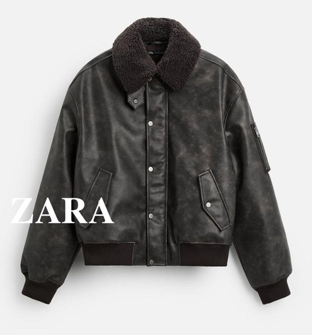 ZARA ボアカラーフェイクレザージャケット - メルカリ