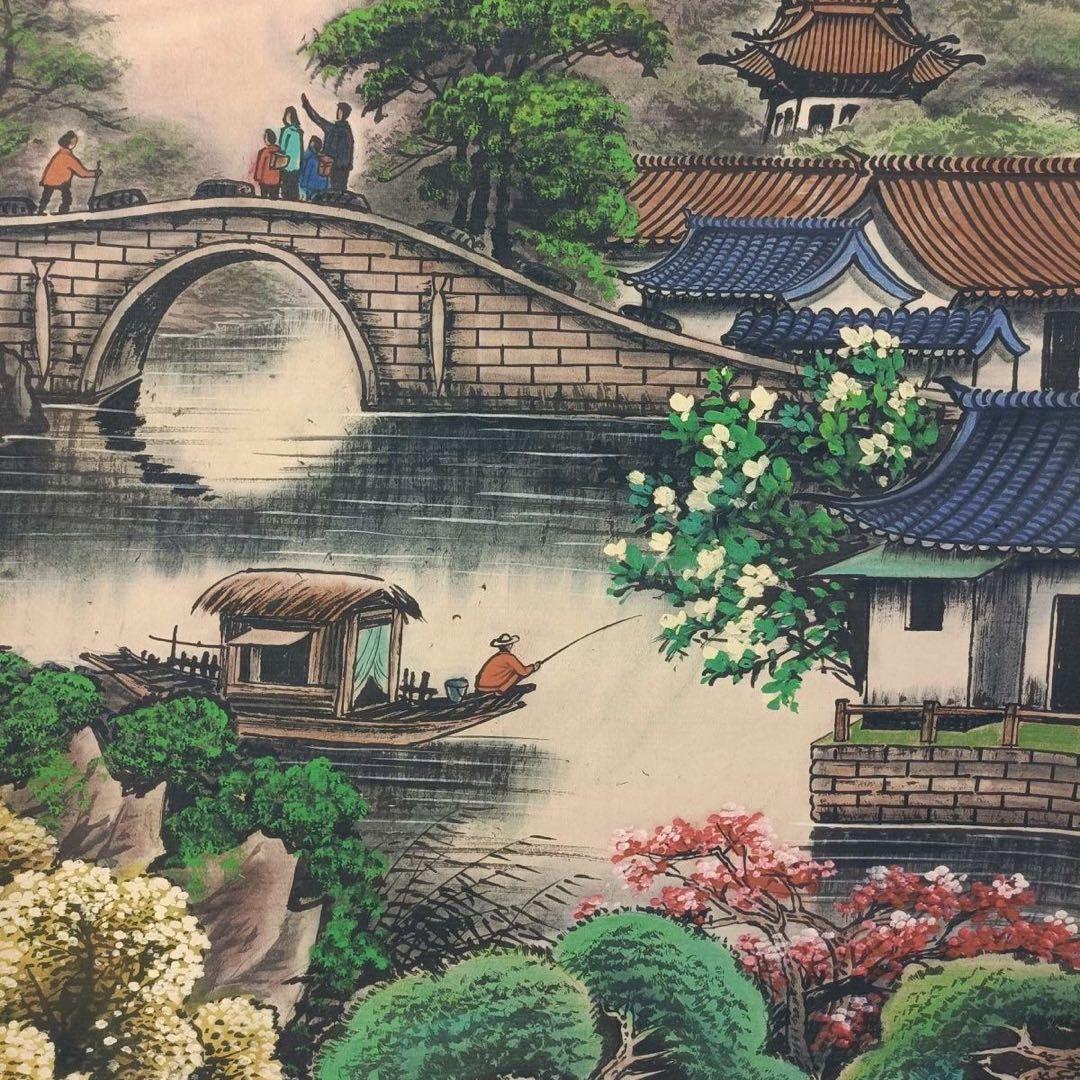 郎世寧 山水画 掛け軸 中堂 山水図 中国画 表装済 サイズ：70×173cm