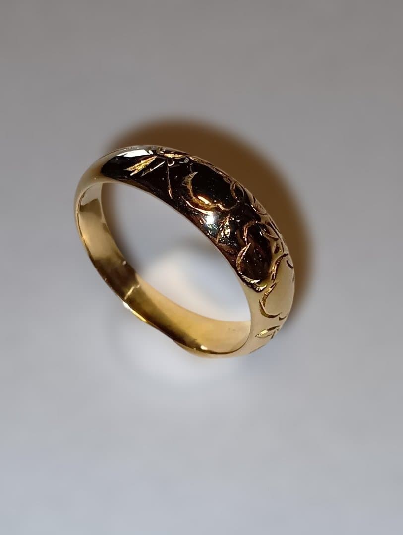 18金 K18 和柄 梅 デザインリング 男女 5.46g 17号