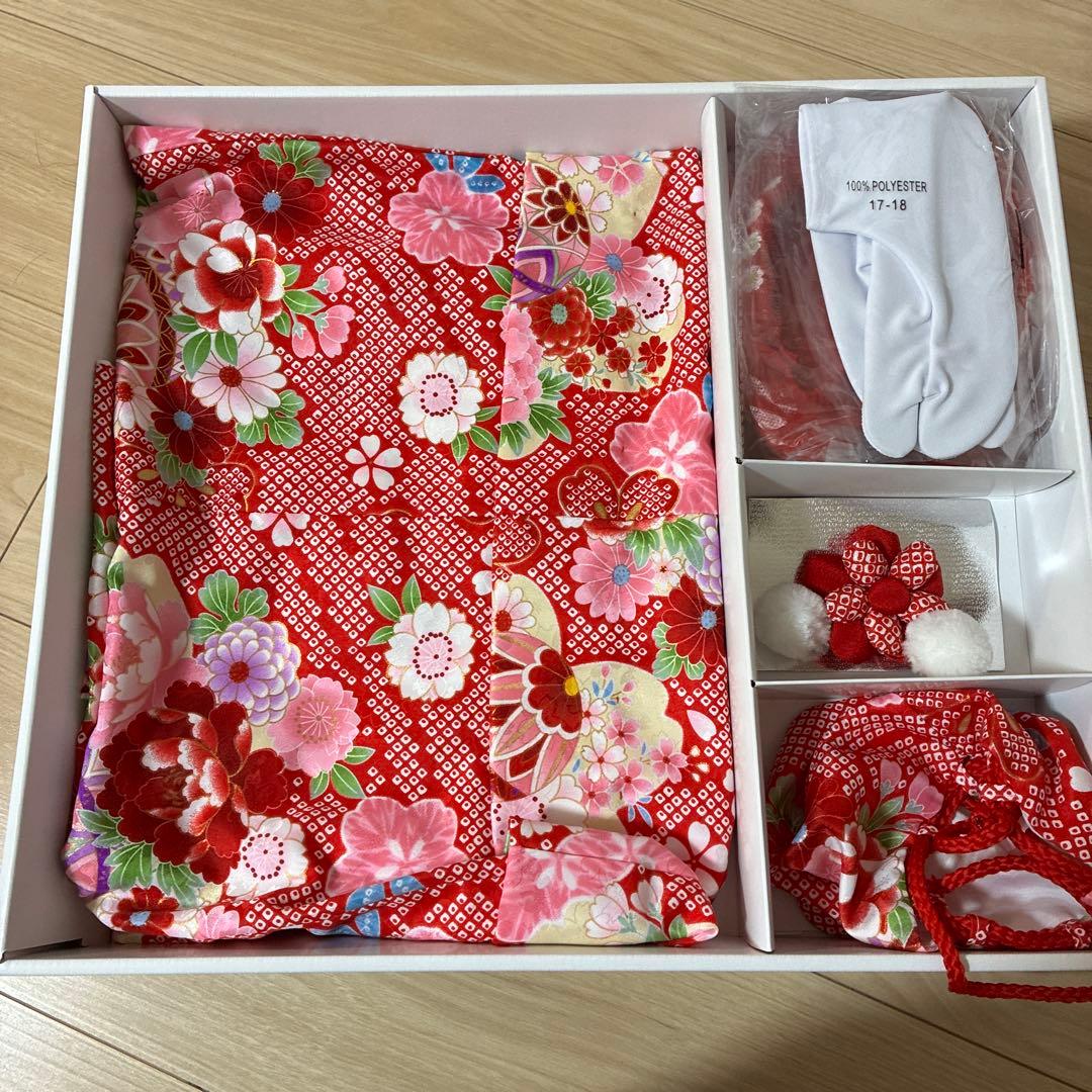 七五三 着物 3歳 被布セット 京都花ひめ 赤地総疋田着物 被布白 まり