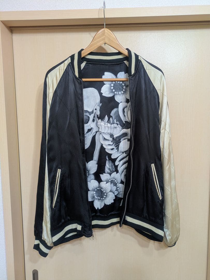 限定品】むかしむかし スカジャン 一点物 リバーシブル どくろ 黒