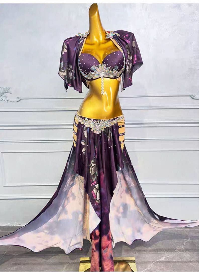 ベリーダンスセットアップ衣装　Mサイズ ベリーダンス衣装 レディース上下2点セットアップ セクシー ビーズ 大