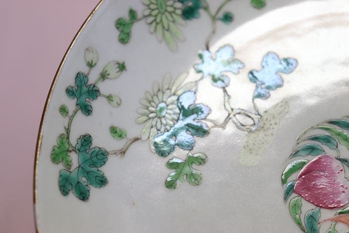 中国　清朝期　粉彩四君子鑑賞大皿② アンティーク　時代箱付0621